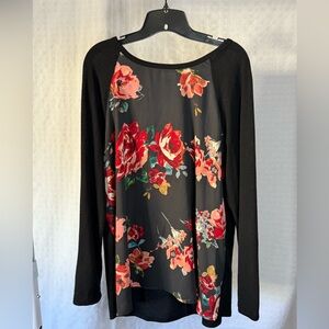 Le Lis Black and Red Floral Blouse